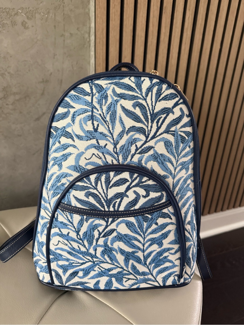 Women’s Tapestry Backpack Navy Floral Leaf Print Adjustable Straps